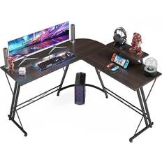 Gaming Accessories Somdot SOMDOT 51 in. Black Walnut L Shaped Corner Gaming and Computer Desk with Monitor Stand, Black and Brown