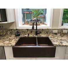 Bronze Kitchen Sinks Copper Products KA60DB33229 33" Farmhouse Double Sink