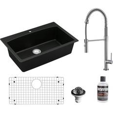 Kitchen Sinks Karran All in One Drop-In Quartz Composite 1-Hole Single Bowl Kitchen Sink