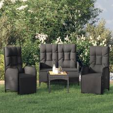 vidaXL 5-Tlg Garten-Essgruppe Mit Kissen Poly Rattan Schwarz Bank 2x Sessel Tisch Lounge-Set