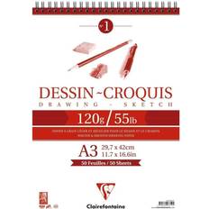 Blocs de Croquis et Dessin Clairefontaine White Drawing Sketch Pad, Wirebound, 120 g, A3, 50 Sheets