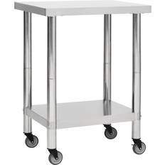 Zilver Tafels vidaXL Keukenwerktafel Met Wielen 80 x 45 x 85 cm