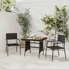 2 Patio Dining Sets vidaXL 3 Piece Outdoor Poly Rattan Black Patio Dining Set