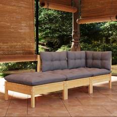 vidaXL 3 Piece Patio Lounge Set with Grey Cushions Solid Wood Pine Ensemble de Salon d'Extérieur