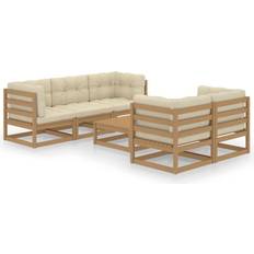 vidaXL Divani Giardino 6 pz Cuscini Legno Massello di Pino - Marrone Set da Lounge da Esterno