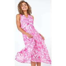 Roman Petite Contrast Floral Print Hanky Hem Dress - Pink