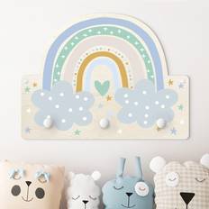 Turquoise Stockages Porte-manteau Enfant Arc-en-ciel Avec Nuages Turquoise