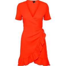 Vero Moda Robe Regular Fit Col Rond Manches Courtes - Orange