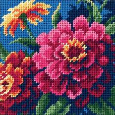 Needlepoint-kits Handarbetskits Dimensions Mini Needlepoint Kit 5"X5"-Zinnias Stitched In Thread