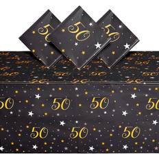 Birthdays Table Cloths 3 Pack 50th Birthday Tablecloth Party Decorations for Men, Women, Anniversary, Milestones Black, 54 x 108 in