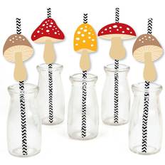 Red Straws Big Dot of Happiness Wild Mushrooms Paper Straw Decor Red Toadstool Party Striped Decorative Straws Set of 24