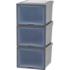 Clothing Storage Iris USA 42 Qt. Stackable Plastic Dresser Chest with Flip-Up Door, 3 Pack, Dark Gray Clothing Storage