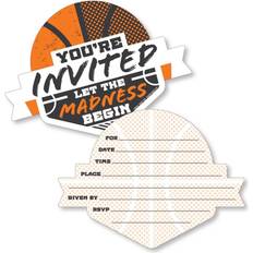 Orange Straws Basketball Let the Madness Begin Shaped Fill-In Invites with Envelopes 12 Ct Orange