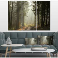 Wall Decor Design Art Green Forest with Sun Rays Landscape Photography Wall Decor