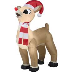 Gemmy Airblown Inflatable Rudolph Standing Wearing Red/White Striped Scarf and a Santa Hat Holiday Yard Decorations, 3.5 Feet Tall