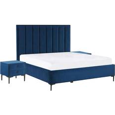 Bedroom set Beliani Bedroom Set Velvet SEZANNE 140 x 200 cm Navy Blue