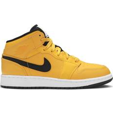 NIKE Leather Children's Shoes NIKE Air Jordan 1 Mid GS - University Gold/White/Gym Red/Black