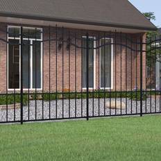 vidaXL 190 cm Garden Fence with Spear Top Black Powder-coated