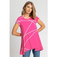 Pink Blouses Roman Linear Print Hanky Hem Top