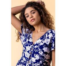 Roman Floral Print Button Detail Dress