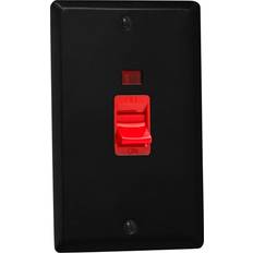 Varilight 45A Double Plate Cooker Switch with Neon Red Matt Black