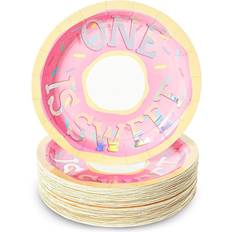 Birthdays Disposable Plates One is Sweet Donut Paper Plates for 1st Birthday Party 7 In, 48 Pack