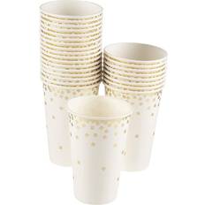 Paper Cups 50-Pack Gold Foil Confetti Paper Cup for Wedding, Birthday, Bridal Shower, 12Oz White 6.0 In. X 4.0 In. X 0.03 In