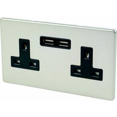 Wall Outlets sale Varilight Double 13A Screwless Unswitched Usb Socket X2 & Black Inserts