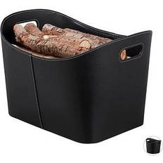 Paniers à Bois de Chauffage Relaxdays Panier à bûches xl, range bois de cheminée, porte-revues porte-journaux similicuir, noir