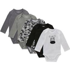 Hanes Flexy Baby Knit 4-Way Stretch Long Sleeve Bodysuits 5-Pack - Black Grey Zebra Assorted