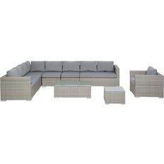 Grigio Set da Lounge da Esterno Beliani di Divani Ad Angolo Giardino Cuscini In Rattan Sintetico Grigio 8 Posti Con Tavolo E Poltrona Set Di Conversazione Set da Lounge da Esterno