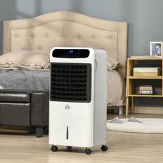 Best Air Coolers Homcom Mobile Air Cooler Fan, Evaporative Ice Cooling Humidifier with Remote, 2 Ice Packs White