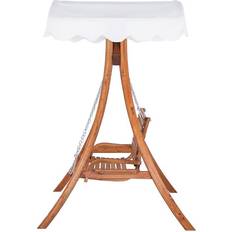 Naturel Canapés d'extérieur Beliani Balancelle De Jardin En Bois Foncé Par-soleil En Tissu Blanc Assise Confortable Terrasse Au Style Rustique Canapé d'extérieur