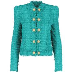 Balmain Button-embossed Collarless Tweed Jacket