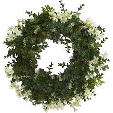 Natural Christmas Decorations Nearly Natural 18" Eucalyptus & Dancing Daisy Double Ring Artificial Wreath Decoration