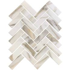 Apollo Tile 10 pack 11-in 12.6-in White Beige Matte Finished Recycled Herringbone Mosaic Tile 9.63 Sq