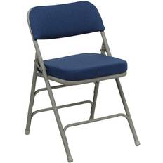 Flash Furniture 2 Pack Curved Triple Braced & Double Hinged Navy Fabric Metal Folding Chair Silla de Cocina