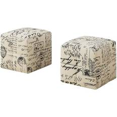 Beige Furniture Set Monarch Specialties Ottomans BEIGE - Beige & Black Script Biscuit-Tufted