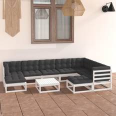 vidaXL Divani Giardino 10 pz Cuscini Bianchi Massello di Pino Set da Lounge da Esterno