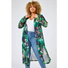 Roman Curve Tropical Print Longline Kimono - Black