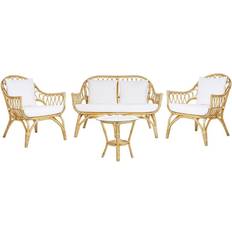 Beliani Lounge Set 4er Sitzer Rattan Sicherheitsglas Auflagen Weiß für Terrase für Garten Essgruppe