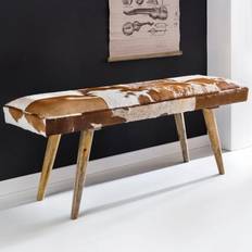 Multifarvet Siddebænke Wohnling Entrébænk I Træ Med Gedeskind 120 x 40 x 52 cm Brun Og Hvid Siddebænk