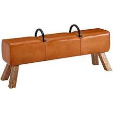 Wohnling Gymnastikbænk Entrébænk I Ægte Læder Og Massivt Træ 133 x 60,5 x 34 cm Brun Siddebænk