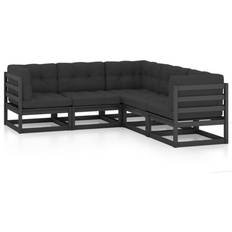 vidaXL Divani Giardino 5 pz Cuscini Legno Massello di Pino - Nero Set da Lounge da Esterno