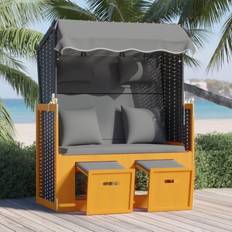 Canapés d'extérieur vidaXL Strandkorb Avec Coussin Chaise Longue De Plage Bain de Soleil de Jardin Transat Résine Tressée Bois Solide Anthracite - Noir Canapé d'extérieur