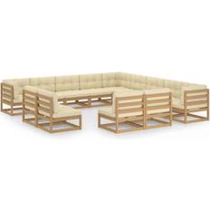 vidaXL Set muebles jardín 13 pzs cojines madera pino marrón miel Conjunto de Sala de Exterior