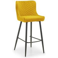 Julian Bowen Luxe Velvet Mustard and Black Bar Stool 105cm