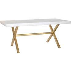 Dkd Home Decor Blanco Dorado Latón Madera De Mango 180 x 90 x 76 cm Mesa de comedor