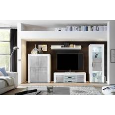 Tv base Scandinavian Choice Blanc Brillant 2 Portes Gris L.138 P.42 H.44 cm Meuble TV