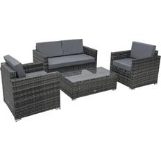 Glass - Grey Outdoor Lounge Sets OutSunny 4-pcs - Grey Outdoor Lounge Set, 1 Table incl. 2 Chairs & 1 Sofas